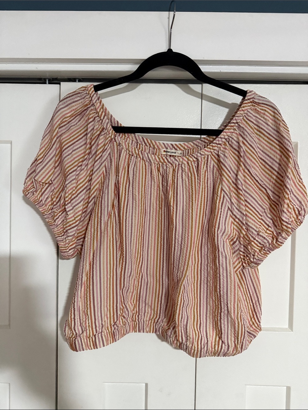 Marine Layer Pink Multi-Striped Puff Sleeve Top